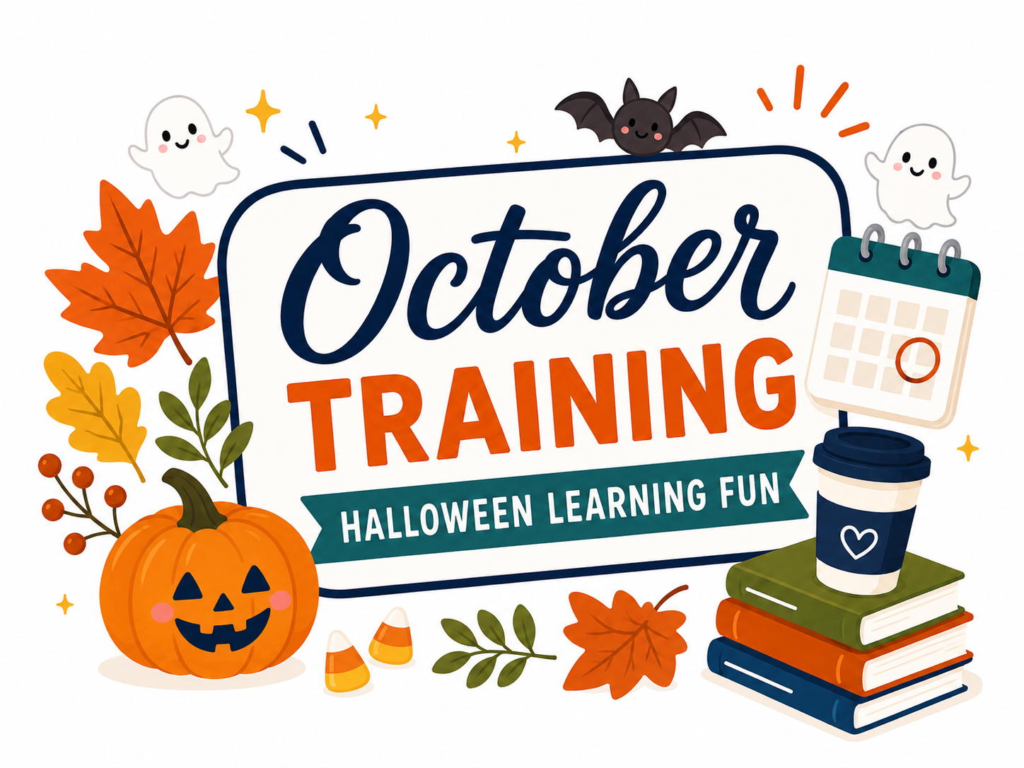 image of september. with books, leaves.